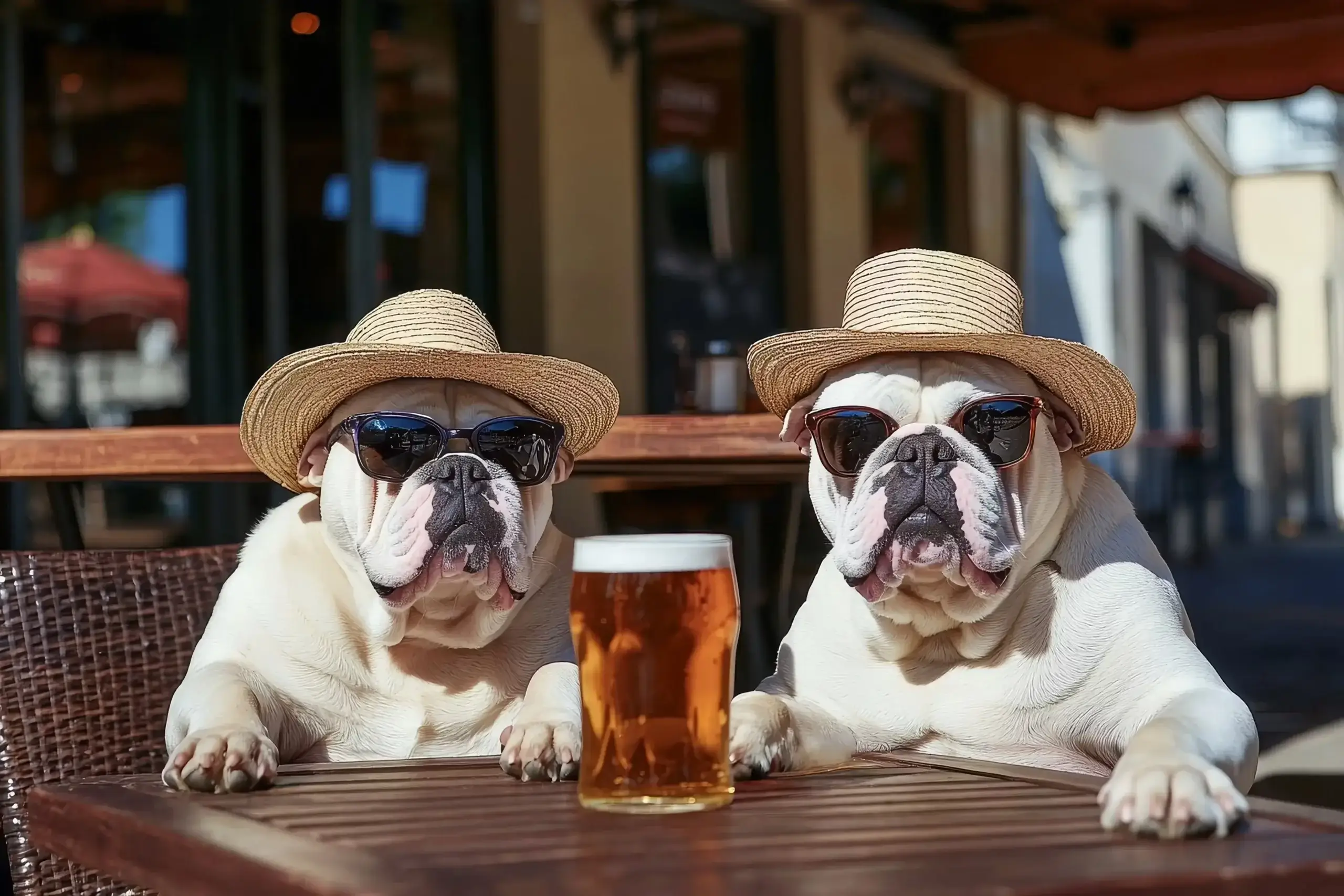 Two dogs enjoying a sunny day at Paws On Tap in Whitestown