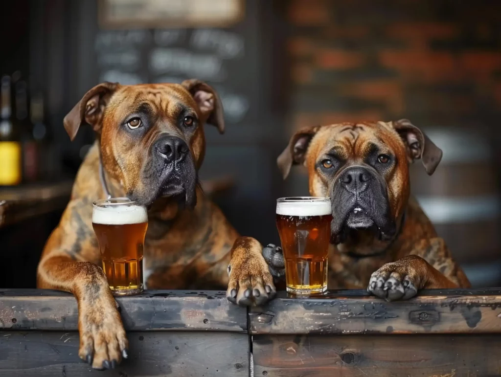 Dogs sitting with craft beers at Paws On Tap in Whitestown